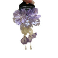 Purple Fabric Flower Drop Earrings with Reflective Details view 5