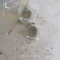 Polished Silver Chunky C Shape Open Hoop Stud Earrings view 6