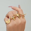 Sculpted Bull Head Open Rings With Red and Black Enamel Accents view 4