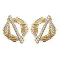 Gold Twisted Wheat Circle Crystal Bar Stud Earrings view 5