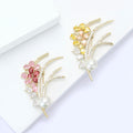 Crystal Flower Spray Brooch With White Pearl in Pink or Yellow view 3