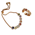Gold Open Ring Multicolor Cushion Stones Rhinestone Halo view 5
