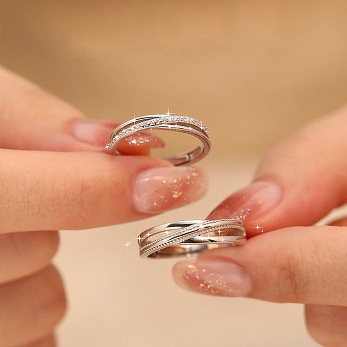 Silver Open Adjustable Cross Couple Rings Men Women