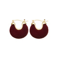 Gold Tone Flocked Disc Hoop Earrings in Black Red and Brown view 5