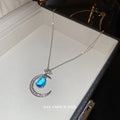 Silver Crystal Crescent Blue Teardrop Star Necklace view 2