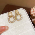 Gold Tone Crystal Stud Earrings In Six Geometric Designs view 9