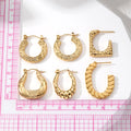 Gold Tone Textured Geometric Hoop Earrings in Eight Designs view 4