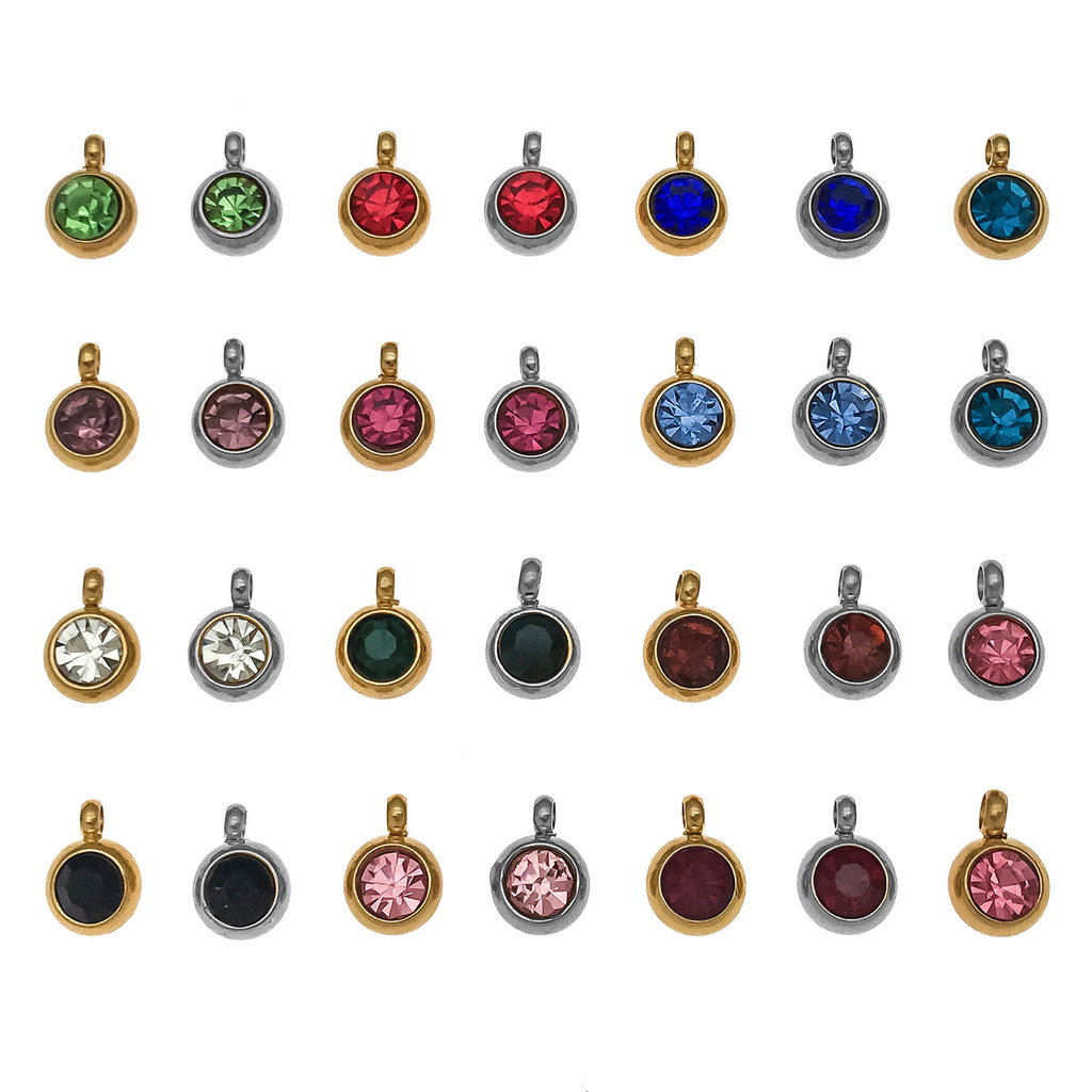 Stainless Steel Rhinestone Birthstone Charm Pendant for DIY Necklaces Bracelets