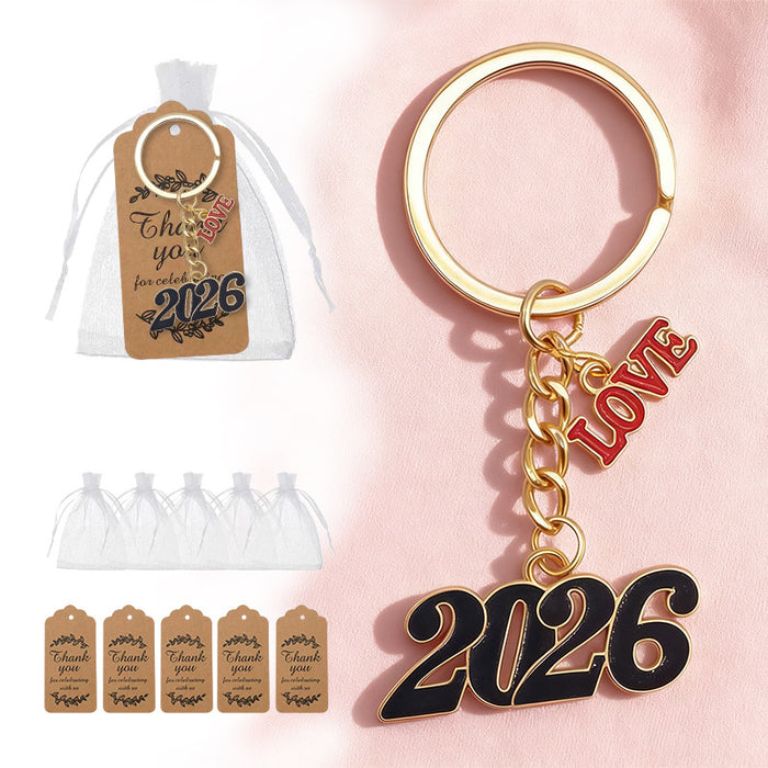 Black Enamel 2026 Love Charm Gold Split Ring Keychain