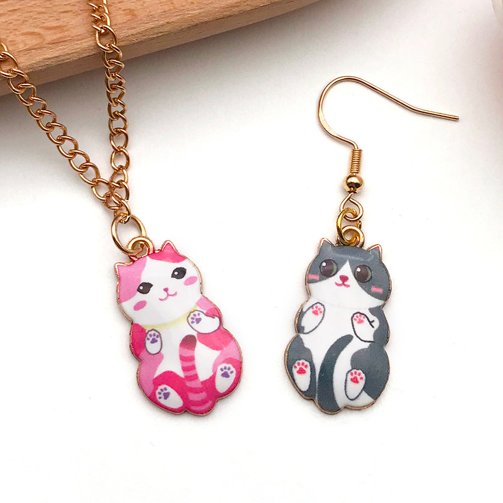 Printed Enamel Zinc Alloy Cartoon Cat Charm Pendant for DIY Earrings Bracelet Accessories