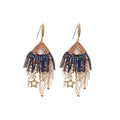 Blue Beaded Fringe Teardrop Hook Earrings with Clear Stones view 5