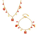 Garnet Christmas Charm Necklace and Bracelet in Gold Tone view 5