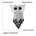 Crystal Owl Brooch with Beaded Fringe in Gold or Silver Tone view 5