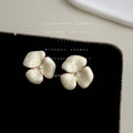 Cream Pearl Enamel Three Petal Flower Stud Earrings view 6