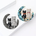 Two Cats Crescent Moon Rhinestone Brooch Multicolor Black view 3