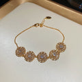 Gold Five Flower Zircon Daisy Chain Bracelet Adjustable view 6