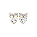 Gold Tone Crystal Heart Stud Earrings with Bow Details view 5