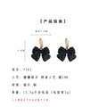 Gold-Tone Pave Huggie Black Matte Bow Drop Earrings view 3