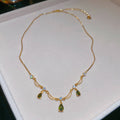 Gold Green Teardrop Scalloped Necklace and Bracelet view 7