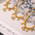 Gold Snake Chain Zircon Disc Charm Necklace Titanium Steel view 4