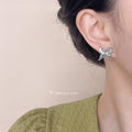 Silver Irregular Butterfly Studs Light Blue Enamel Clear Stones view 2