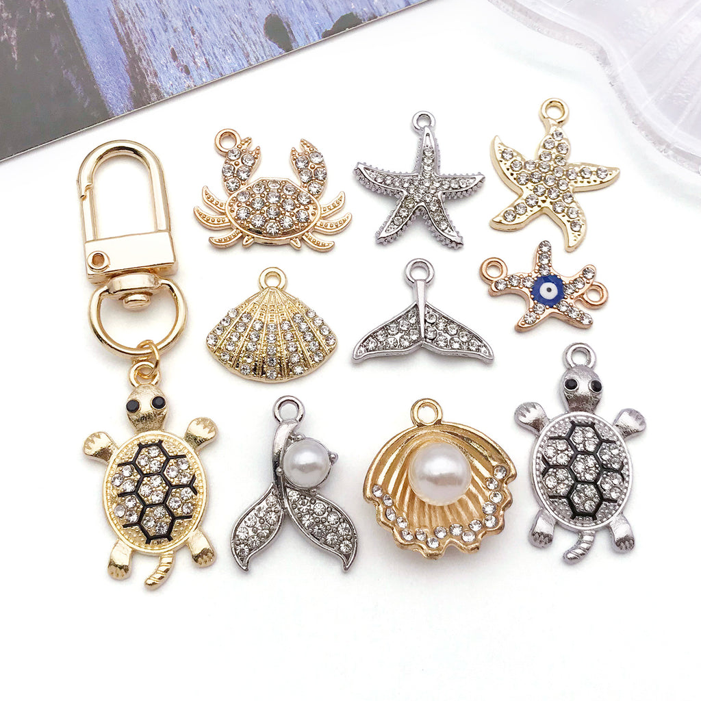 Rhinestone Zinc Alloy Seahorse Turtle Starfish Charm Pendant for DIY Bracelet Necklace