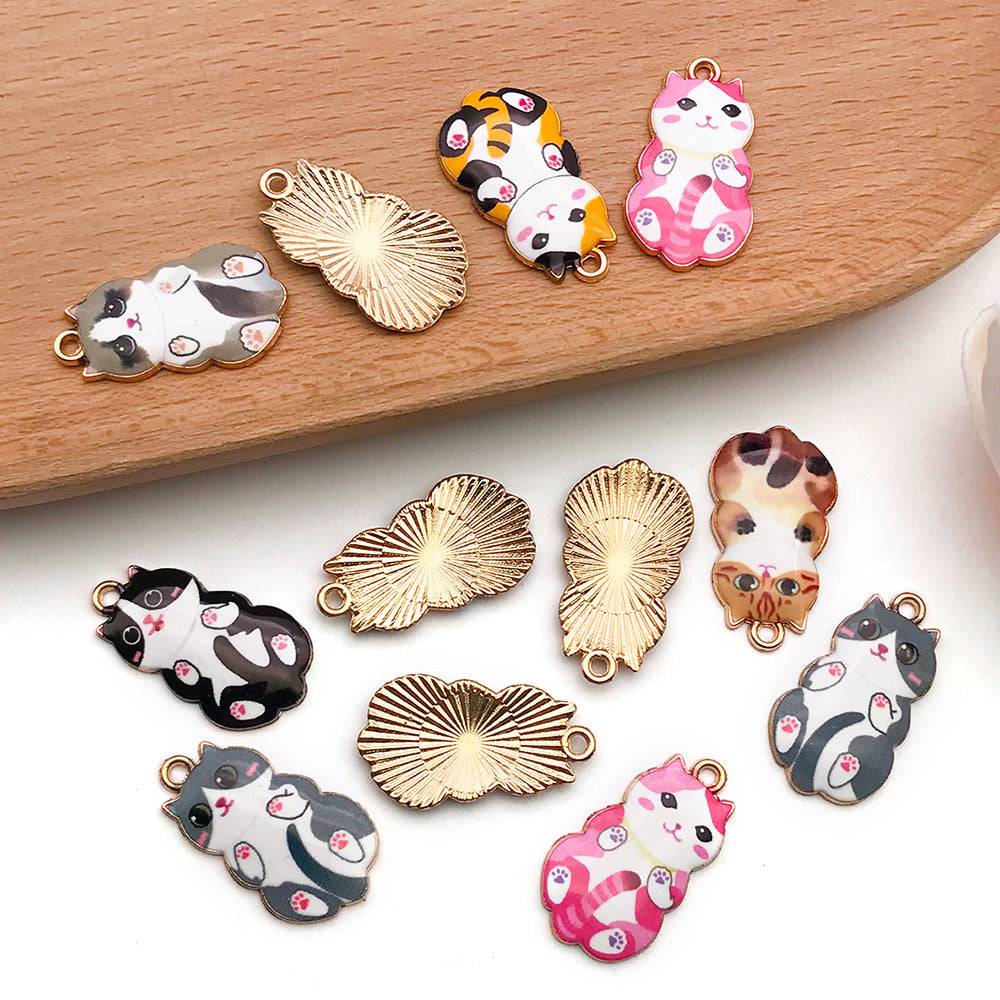 Printed Enamel Zinc Alloy Cartoon Cat Charm Pendant for DIY Earrings Bracelet Accessories