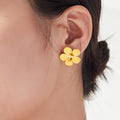 Five Petal Flower Stud Earrings Gold and Steel Finishes view 1