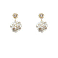 White Camellia Flower Drop Earrings Gold Tone Pearl Crystal Studs view 5