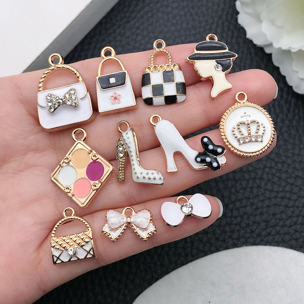 Korean Enamel Zinc Alloy Flower High Heel Handbag Charm Pendant for DIY Jewelry