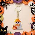 Halloween Ghost Orange Beanie Pumpkin Acrylic Keychain view 2