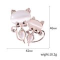 Rose Gold Dual Fox Brooch Cat Eye Stone Crystal Accents view 5