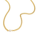Gold Curb Chain Choker with Single Pearl or Color Bead view 5