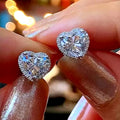 Silver Heart Halo Clear CZ Pavé Stud Earrings Metal view 2