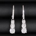 Graduated Three-Stone Long Drop Earrings In Polished Silver Tone view 2