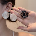 Oversized Round Leopard and White Shell Look Stud Earrings view 2