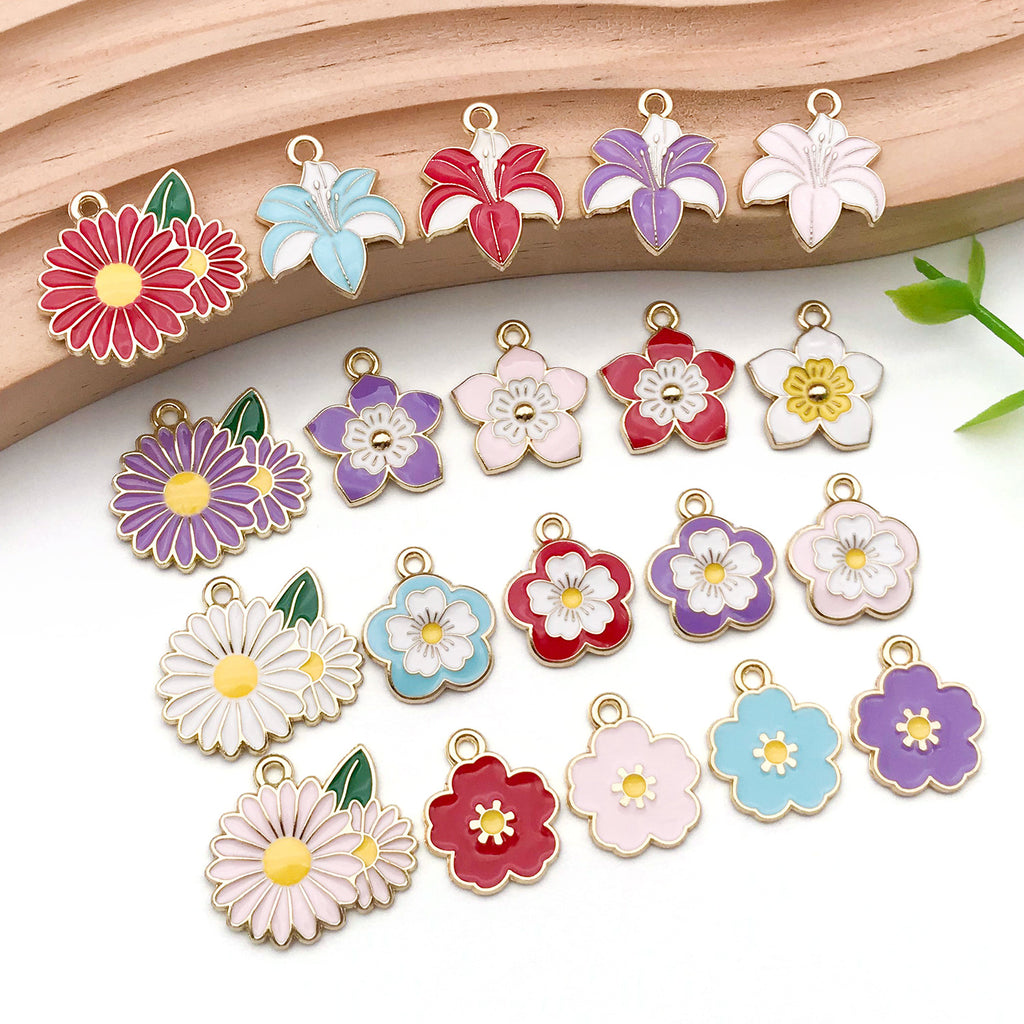 Zinc Alloy Enamel Lily of the Valley Five Petal Flower charm pendant for DIY jewelry