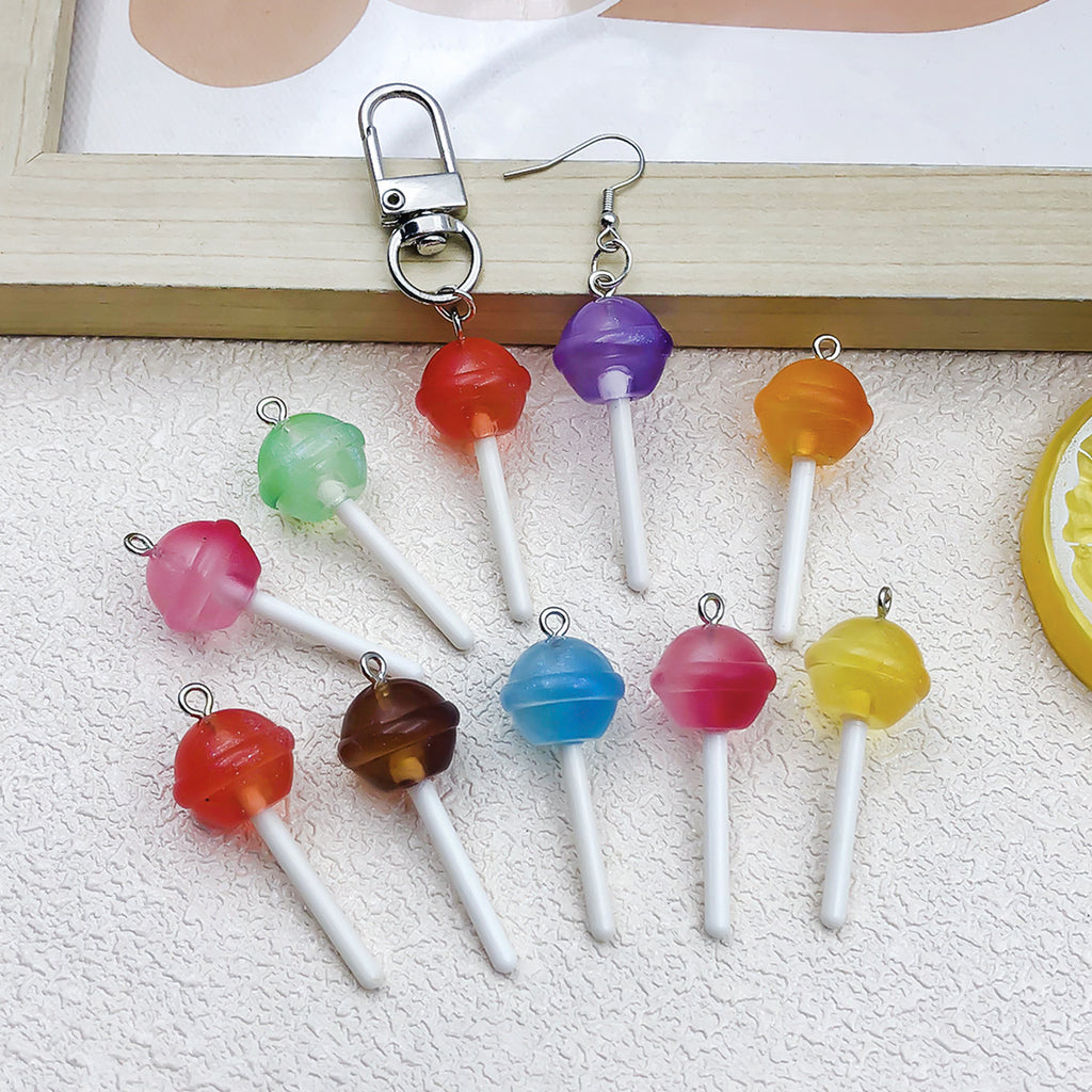 Transparent Glitter Resin Lollipop Charm Pendant for DIY Keychain Bag Chain Jewelry