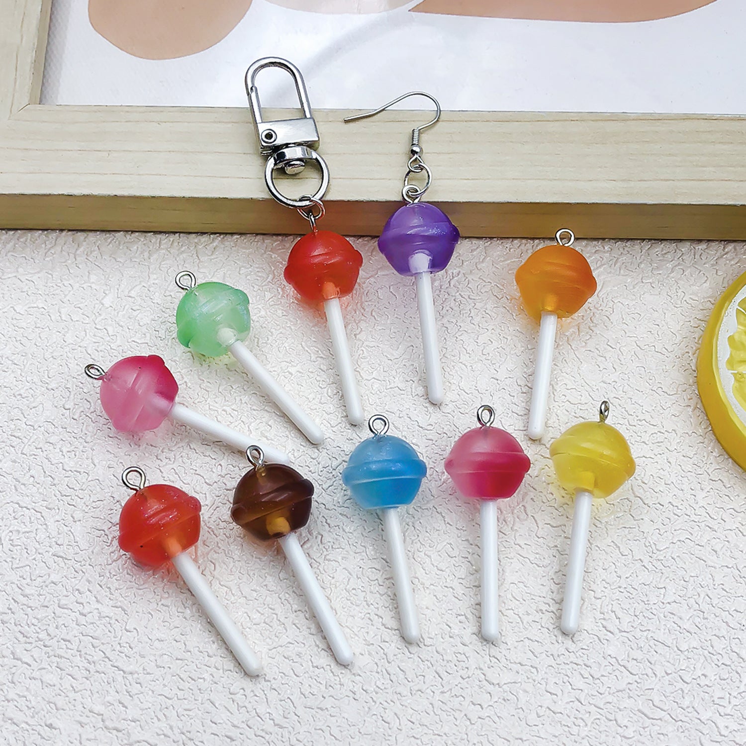 Transparent Glitter Resin Lollipop Charm Pendant for DIY Keychain Bag Chain Jewelry
