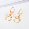 Gold Tone Crystal Double Horn Necklace and Huggie Earring Options view 3
