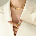 Cuban Link ID Plate Necklace Bracelet Set Gold Steel view 9
