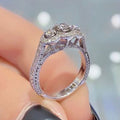 Silver Three Stone Halo Openwork Ring Clear Sizes 6 To 10 view 1