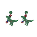 Green Dinosaur Uncle Sam Hat Independence Day Stud Earrings view 5