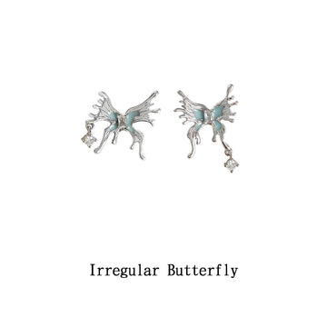 Silver Irregular Ice Blue Butterfly Crystal Drop Studs