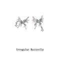 Silver Irregular Butterfly Studs Blue Enamel Crystal Drop view 1