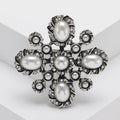 Vintage Pearl Cross Flower Brooch in Gold or Silver Tone view 6