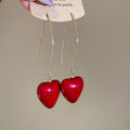 Red And Black Heart Long Wire Hook Earrings Jewelry Accessory view 6