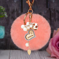 Wooden Love Heart Rabbit Fur Pom Keychains in Fifteen Pictured Fur Colors view 12