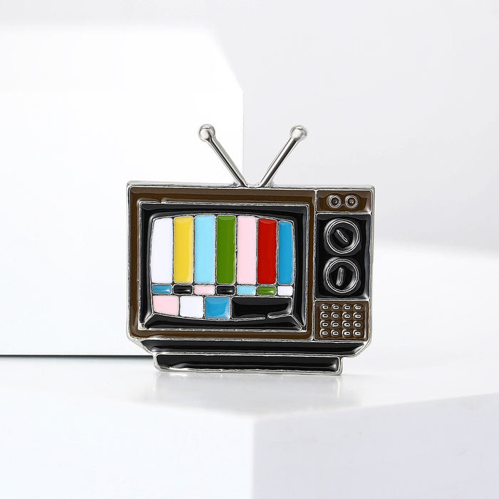 Silver Tone Enamel Retro TV Test Pattern Brooch Pins