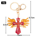 Winged Cross Rhinestone Metal Keychain Enamel Angel Charm view 3